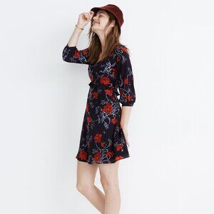 NWT Madewell Silk Ruffle-Waist Dress in Windblown Poppies